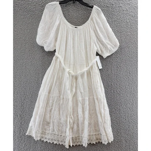 short white embroidered dress Floral Moment Embroidered Mini Dress in White M / White main image 0